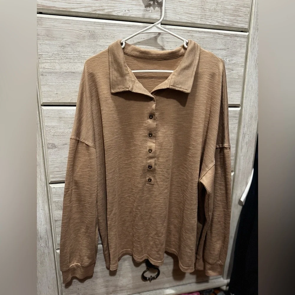 Brown Button-Up Collared Shirt - Picture 2 of 4